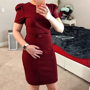 Express burgundy dress with lace belt